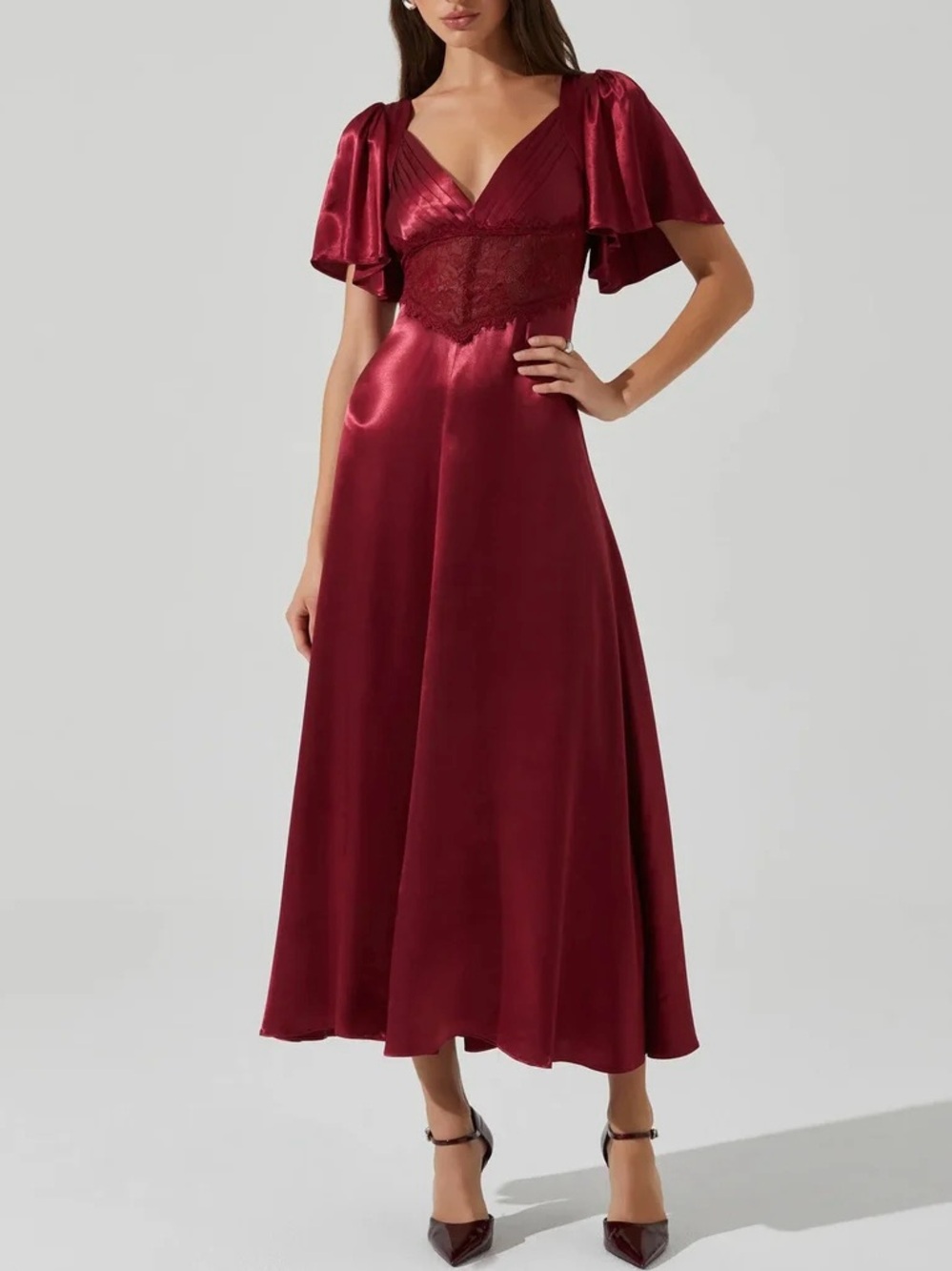 ASTR The Label | Aurelia Flutter Sleeve Lace & Satin Dress